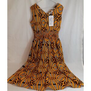 Jessica Taylor Women's Size Large Long Sleeveless Dress Black and Yellow Pockets